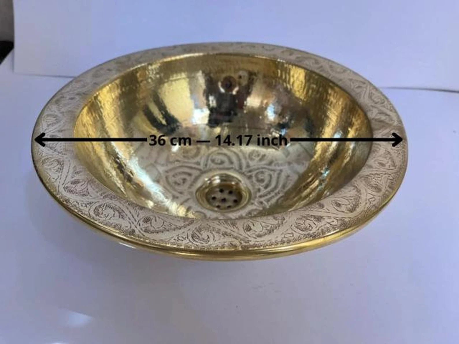Custom Engraved Brushed Brass Sink - Round Unlacquered Bathroom Basin - Mettlemix