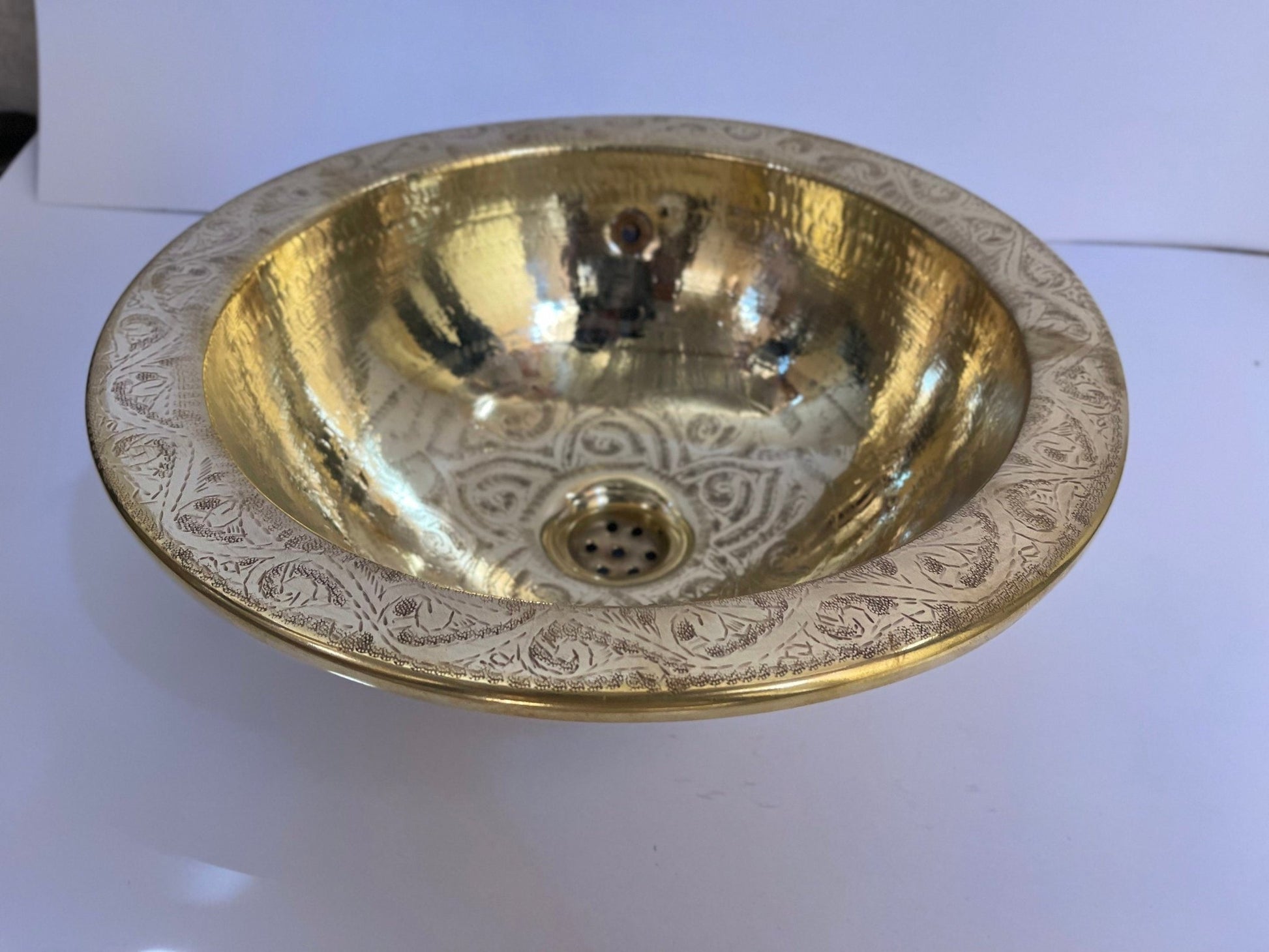 Custom Engraved Brushed Brass Sink - Round Unlacquered Bathroom Basin - Mettlemix
