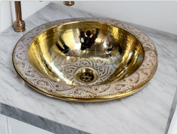Custom Engraved Brushed Brass Sink - Round Unlacquered Bathroom Basin - Mettlemix