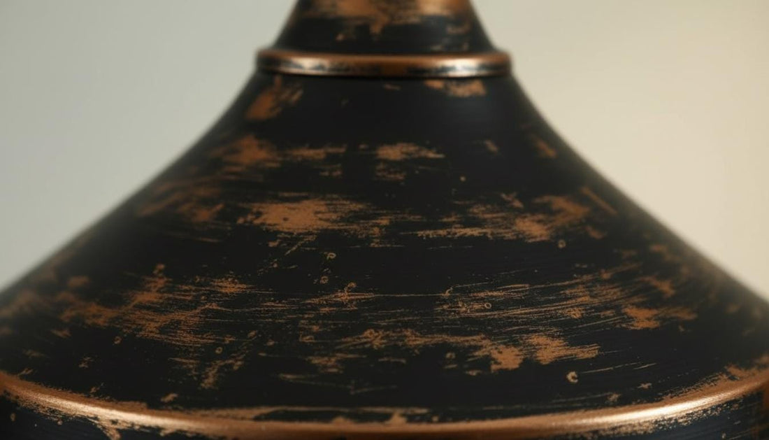Distressed Black & Antique Copper Dome Pendant - Rustic Ceiling Lamp - Mettlemix