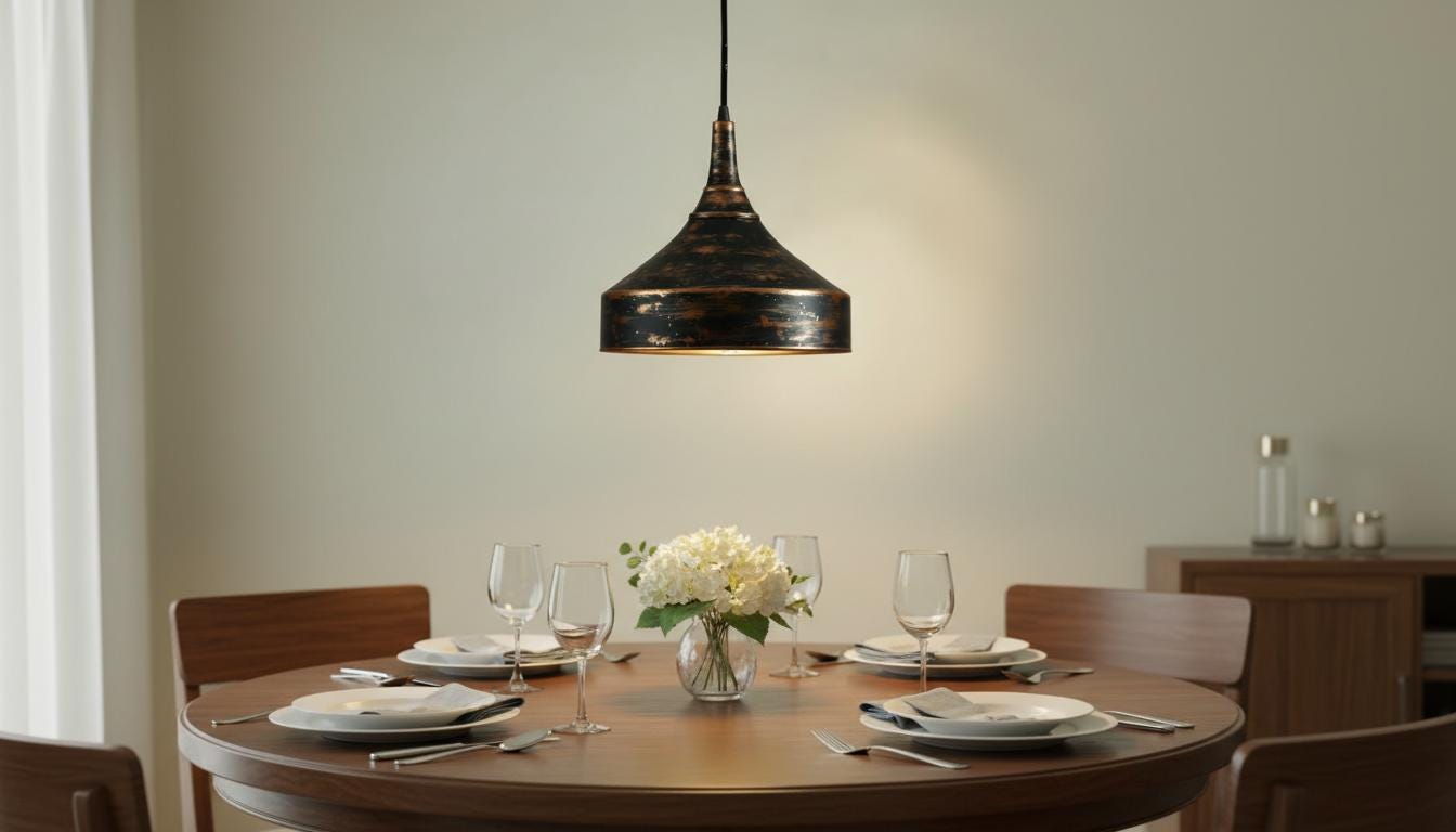 Distressed Black & Antique Copper Dome Pendant - Rustic Ceiling Lamp - Mettlemix