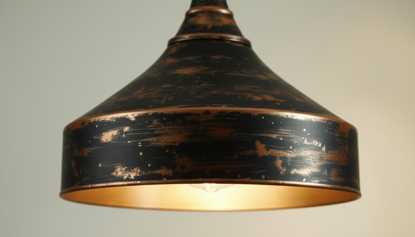 Distressed Black & Antique Copper Dome Pendant - Rustic Ceiling Lamp - Mettlemix