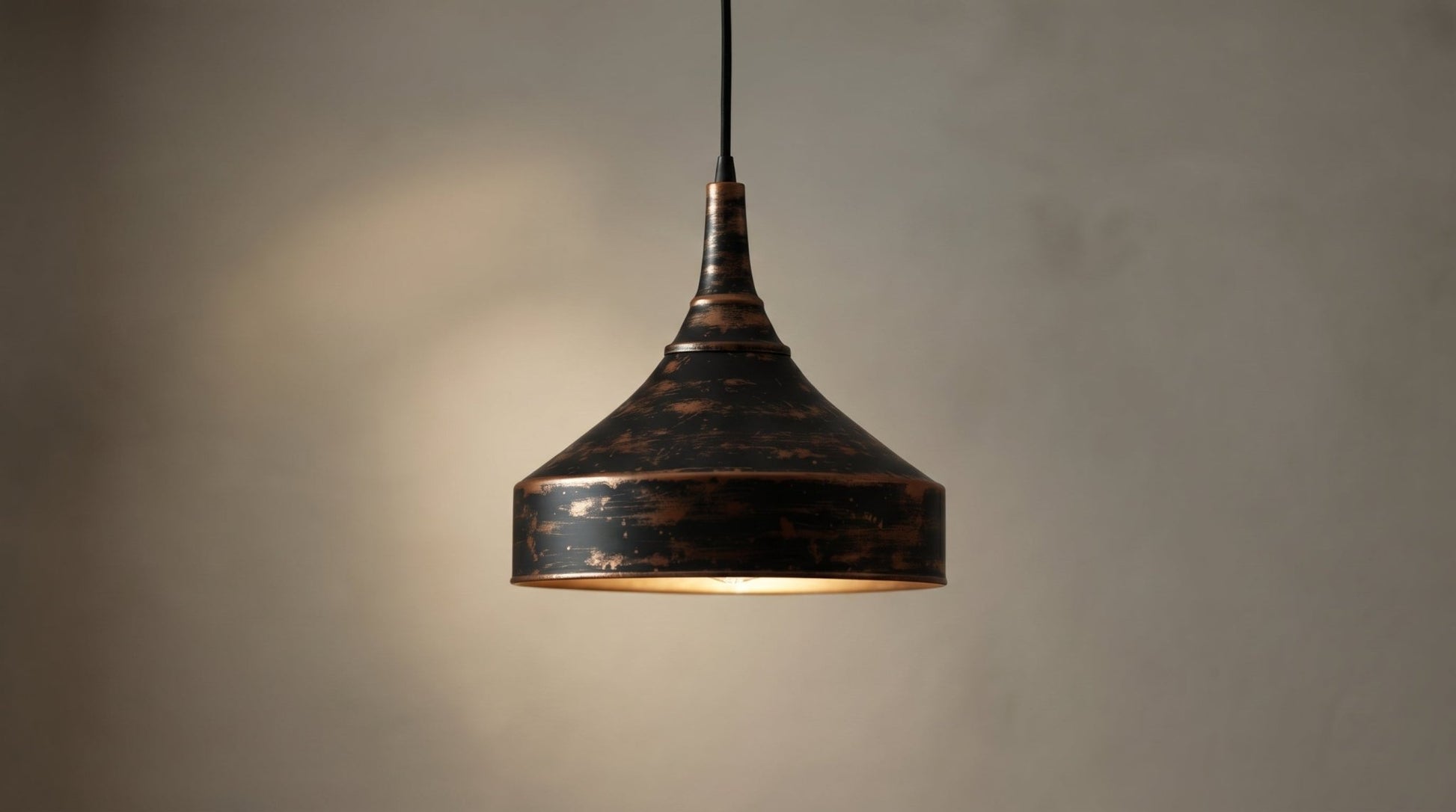 Distressed Black & Antique Copper Dome Pendant - Rustic Ceiling Lamp - Mettlemix