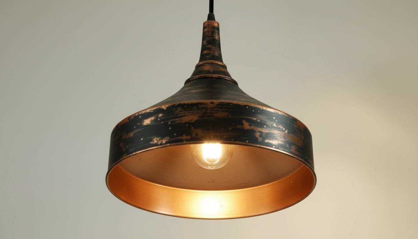 Distressed Black & Antique Copper Dome Pendant - Rustic Ceiling Lamp - Mettlemix