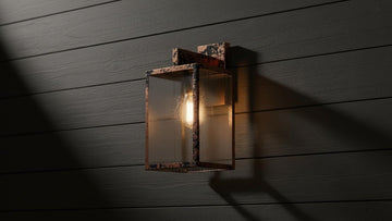 Distressed Copper Outdoor Sconce - Black Patina Box Wall Lantern - Mettlemix