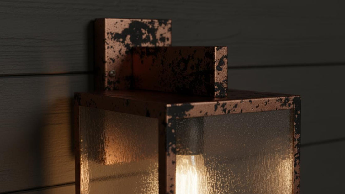 Distressed Copper Outdoor Sconce - Black Patina Box Wall Lantern - Mettlemix