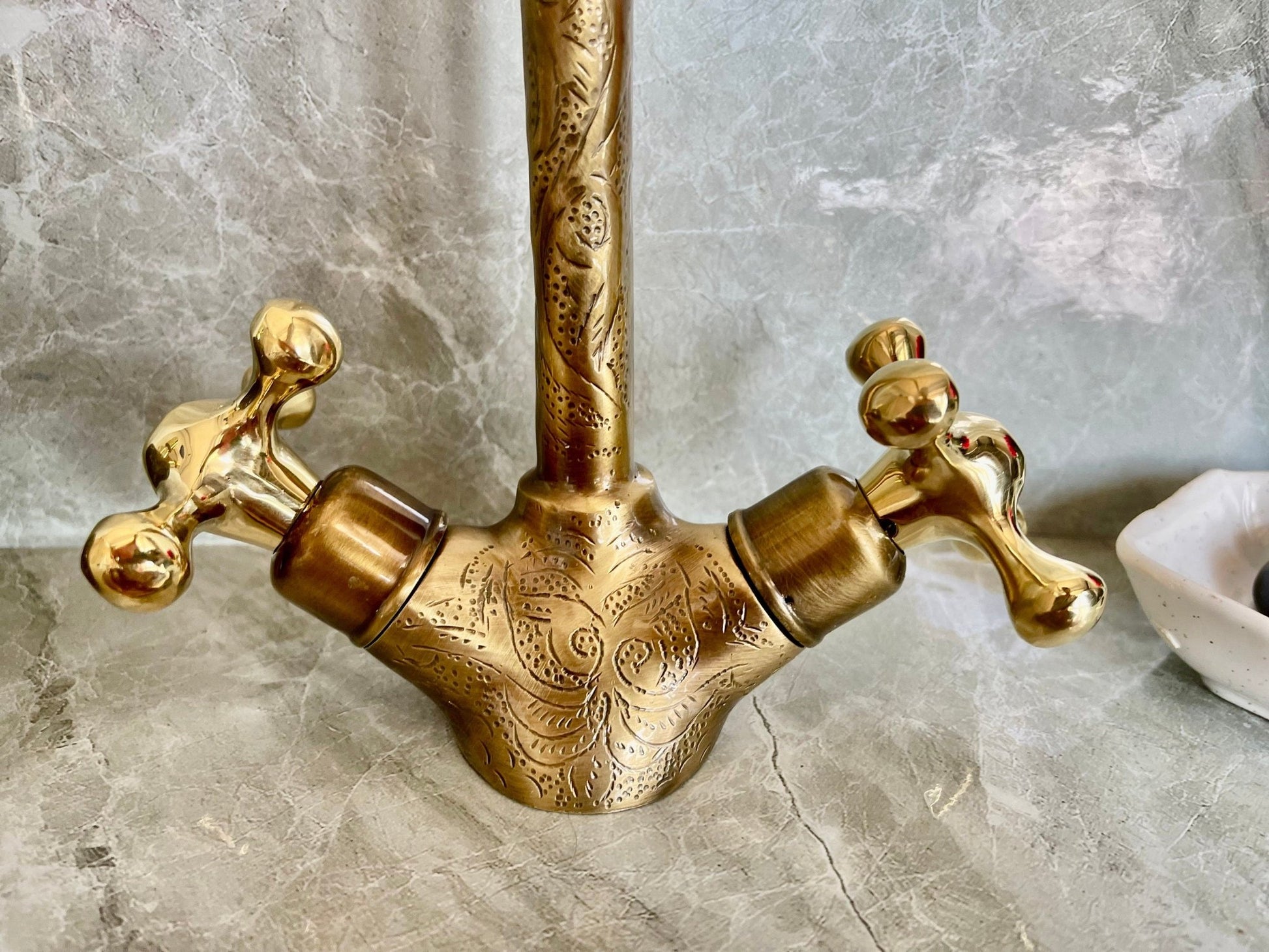 Engraved Unlacquered Brass Gooseneck Faucet - Single Hole Tap - Mettlemix