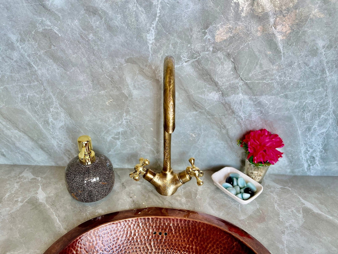 Engraved Unlacquered Brass Gooseneck Faucet - Single Hole Tap - Mettlemix