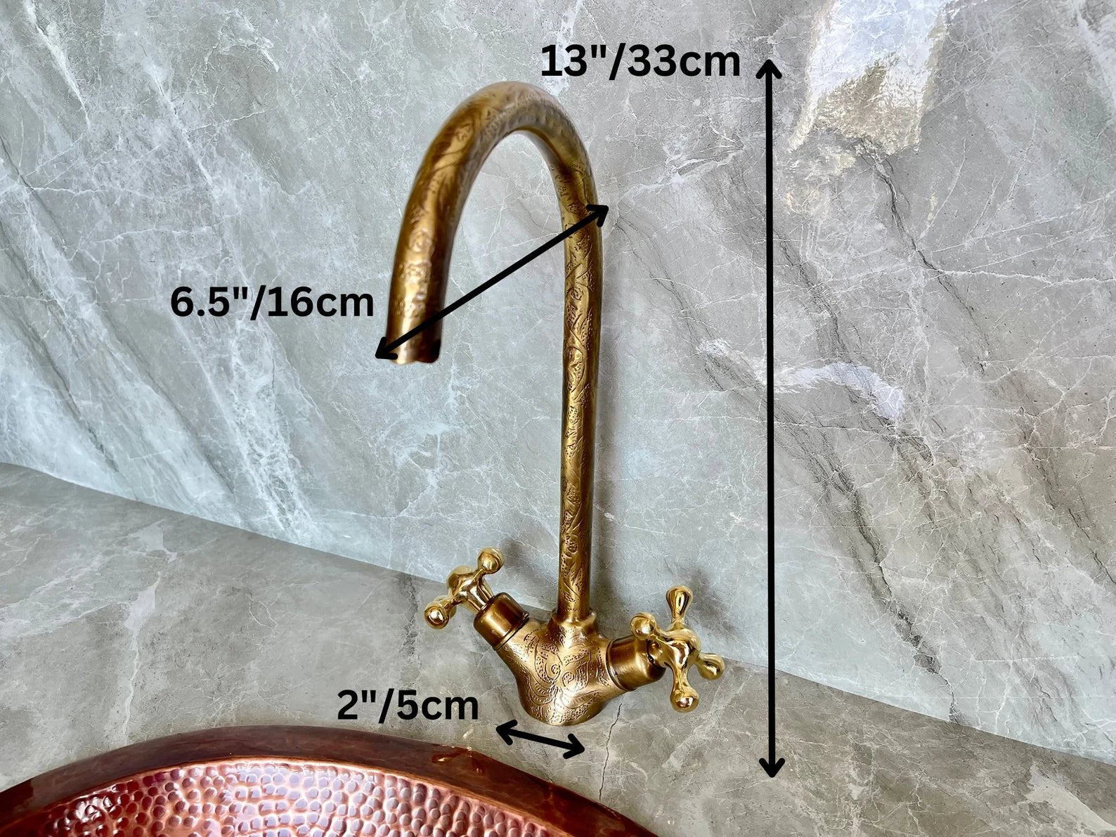 Engraved Unlacquered Brass Gooseneck Faucet - Single Hole Tap - Mettlemix