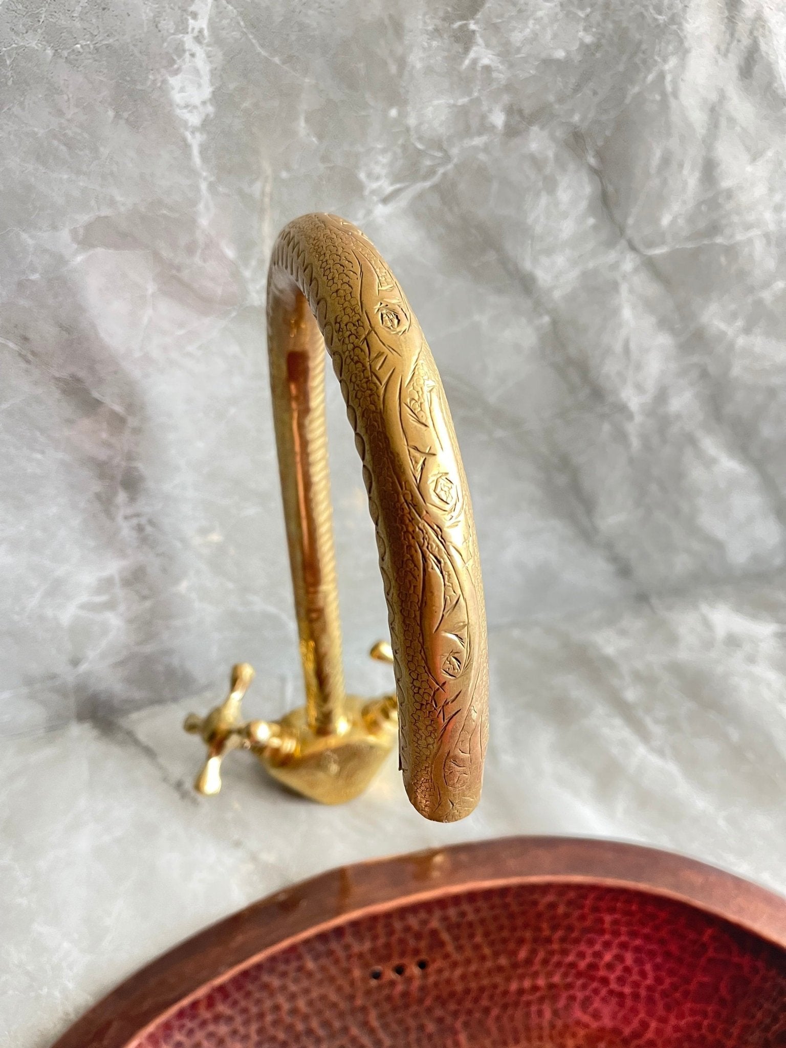 Engraved Unlacquered Brass Kitchen Faucet - Single Hole Gold Tap - Mettlemix