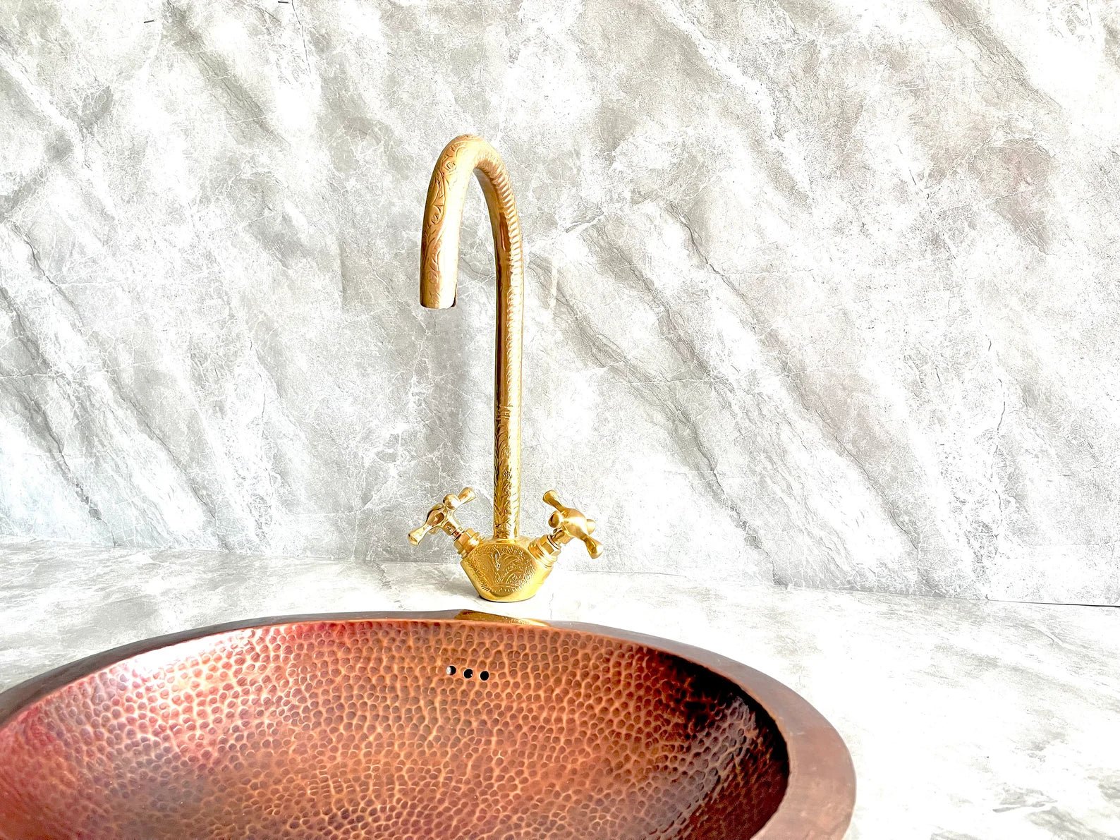 Engraved Unlacquered Brass Kitchen Faucet - Single Hole Gold Tap - Mettlemix