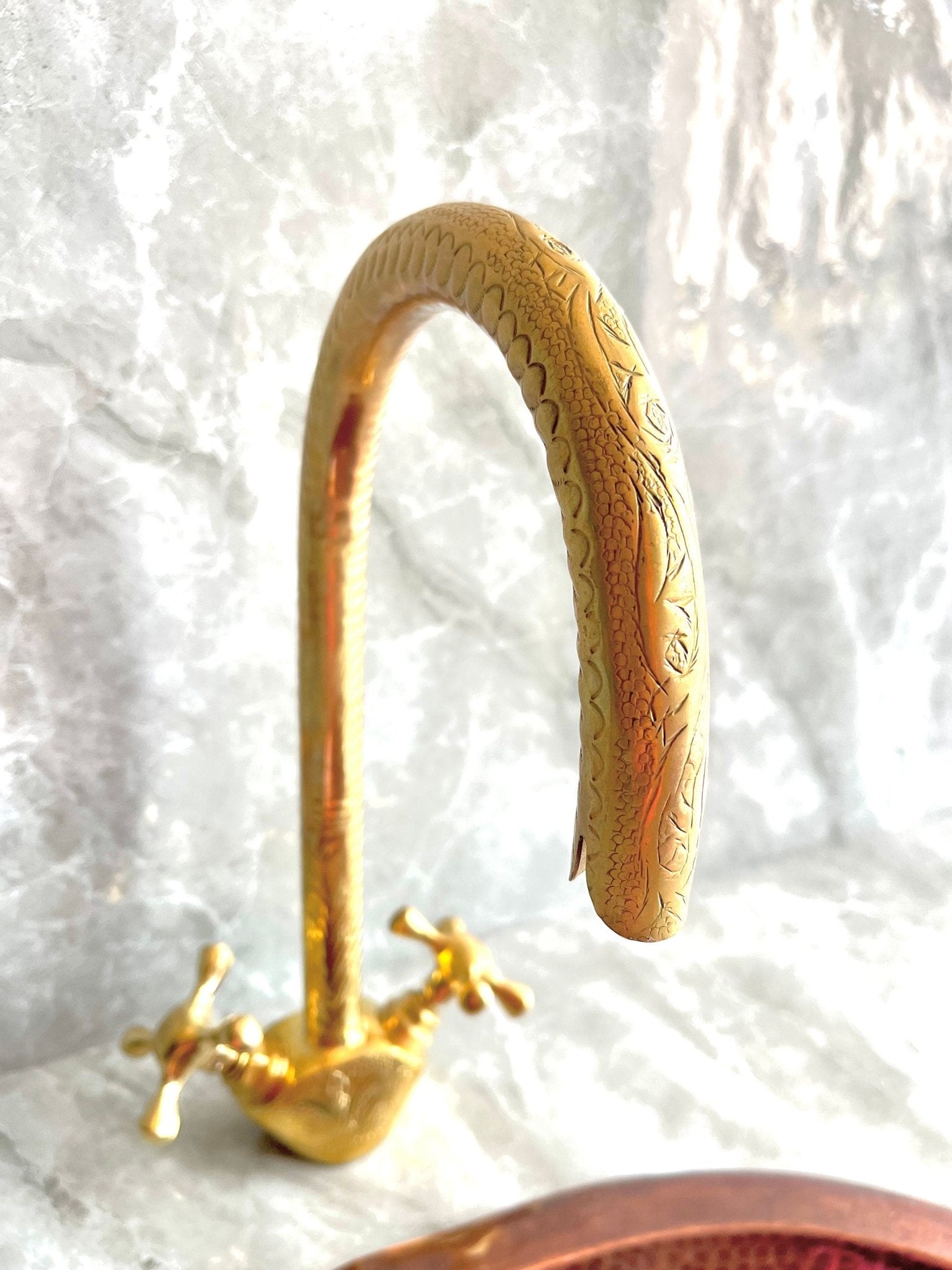 Engraved Unlacquered Brass Kitchen Faucet - Single Hole Gold Tap - Mettlemix
