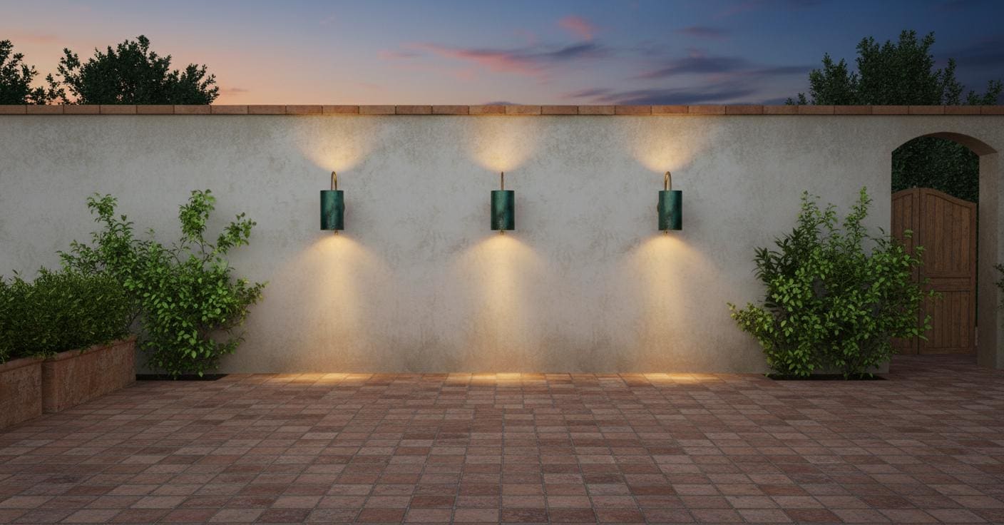 Green Patina Brass Cylinder Wall Sconce - Curved Arm Light - Mettlemix