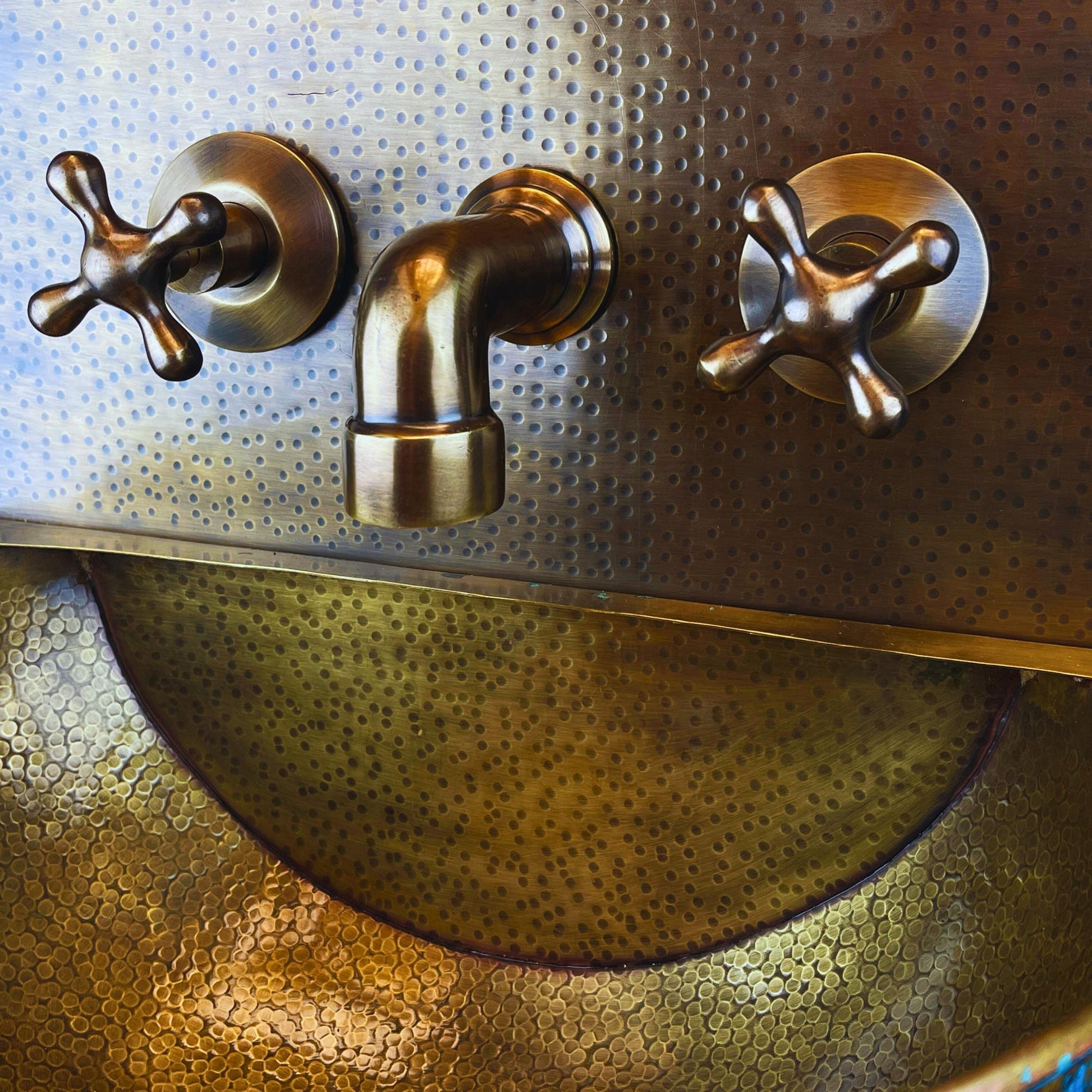 Green Patina Brass Wall Mount Sink: Handcrafted Rustic Bathroom Fixture - Mettlemix
