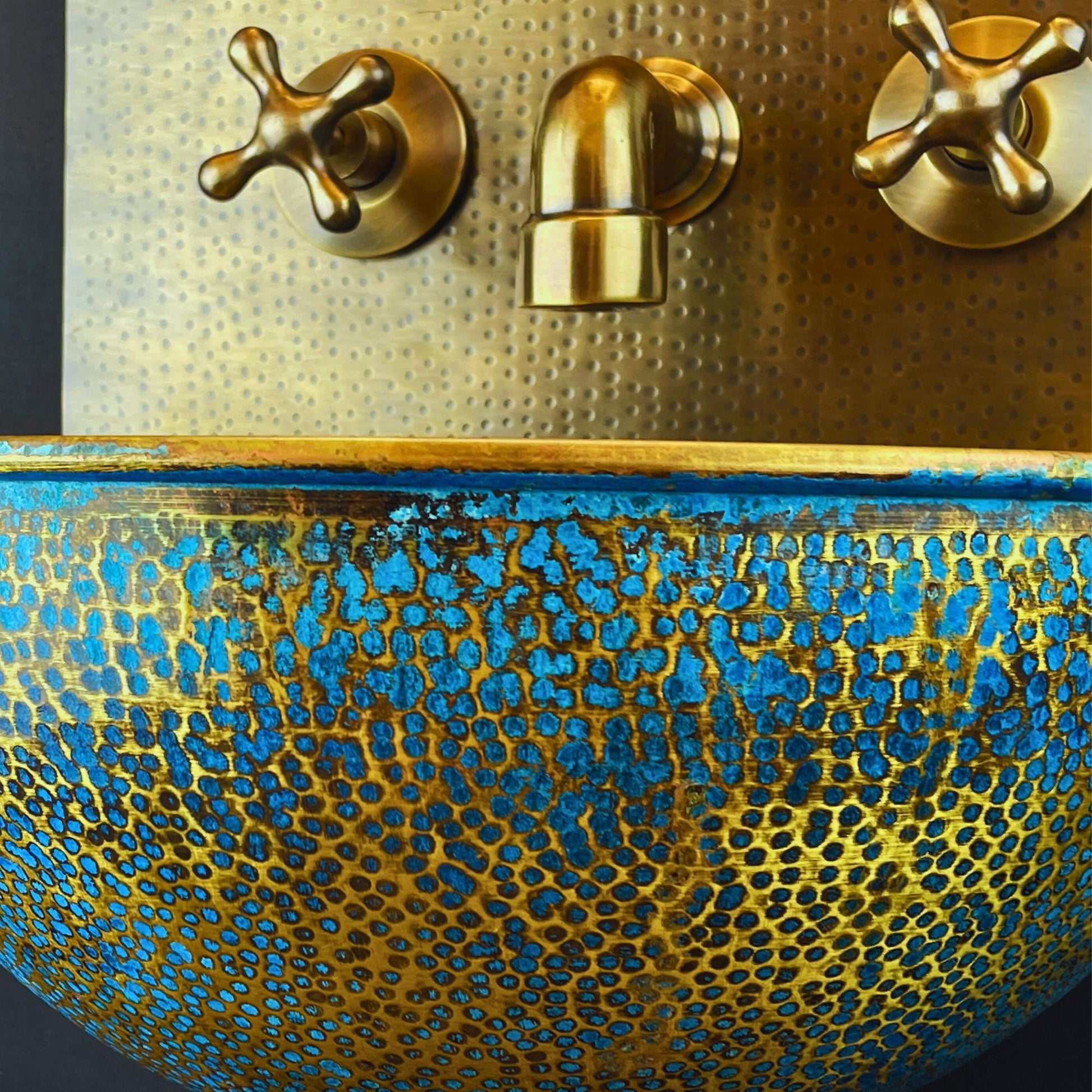 Green Patina Brass Wall Mount Sink: Handcrafted Rustic Bathroom Fixture - Mettlemix