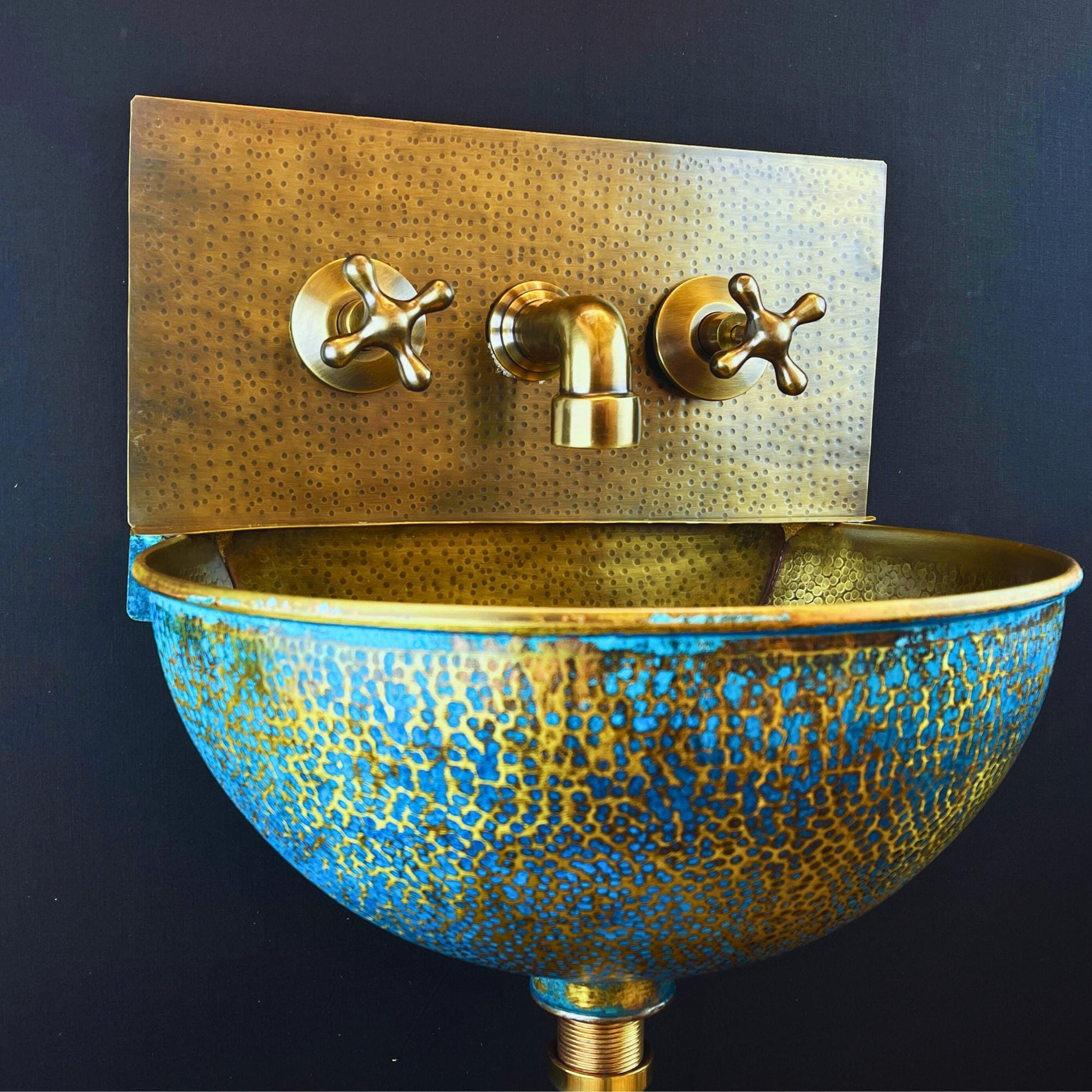 Green Patina Brass Wall Mount Sink: Handcrafted Rustic Bathroom Fixture - Mettlemix