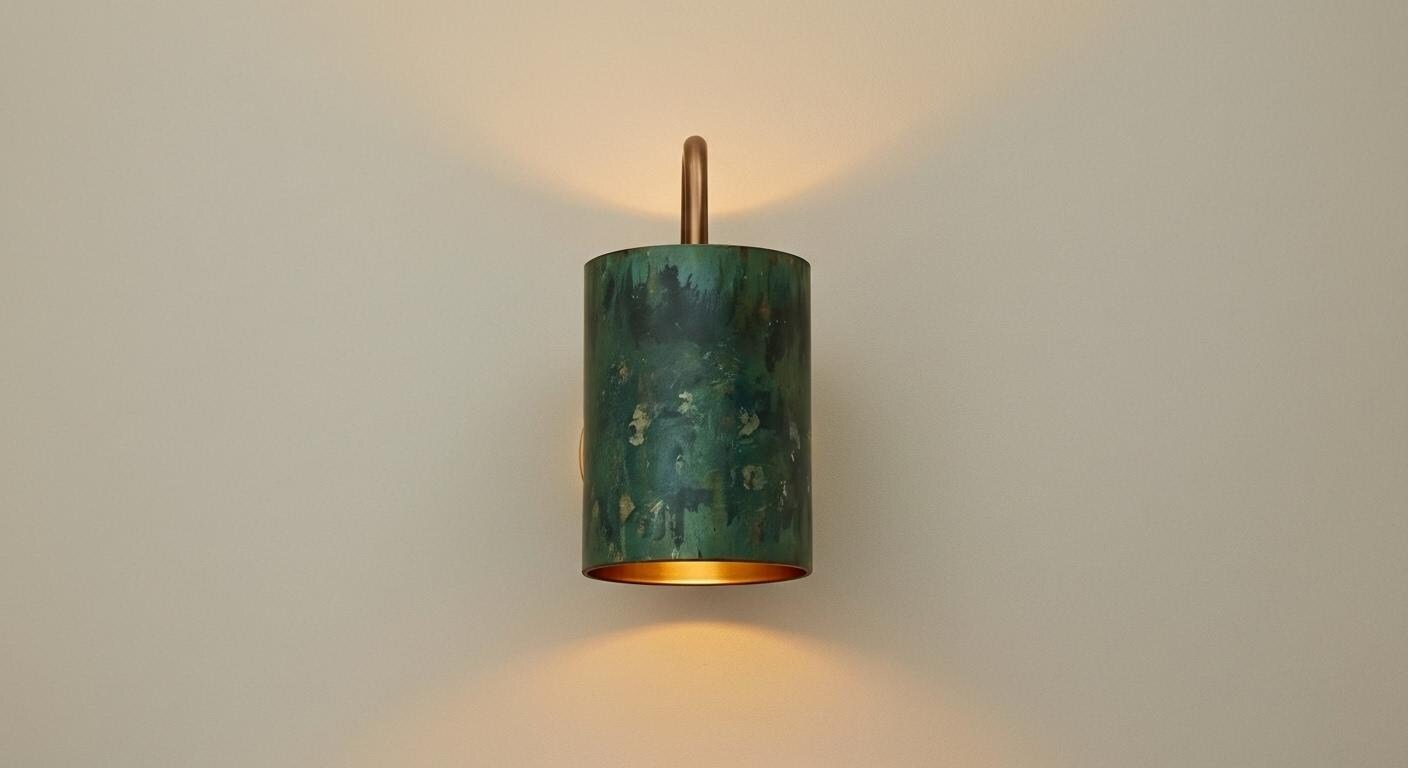 Green Patina Copper Cylinder Wall Sconce - Dual Light Outdoor Lamp - Mettlemix