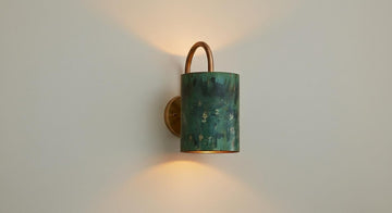 Green Patina Copper Cylinder Wall Sconce - Dual Light Outdoor Lamp - Mettlemix
