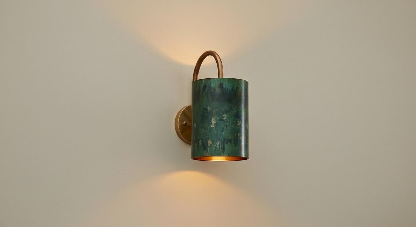 Green Patina Copper Cylinder Wall Sconce - Dual Light Outdoor Lamp - Mettlemix