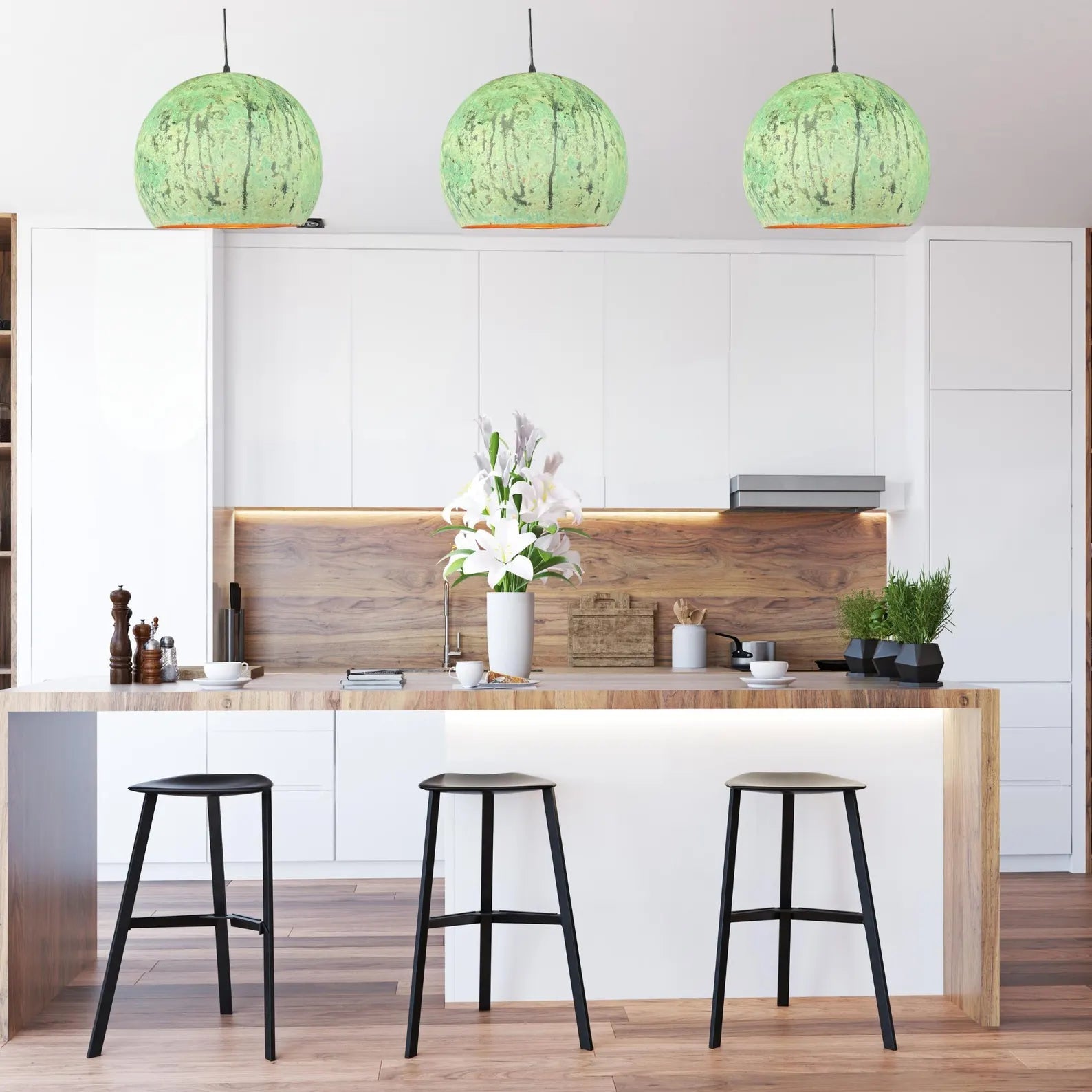 Green Patina Copper Dome Pendant Light - Rustic Modern Kitchen Island Lighting - Mettlemix