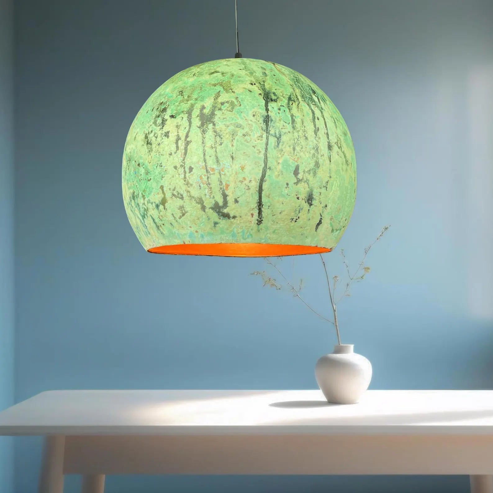 Green Patina Copper Dome Pendant Light - Rustic Modern Kitchen Island Lighting - Mettlemix