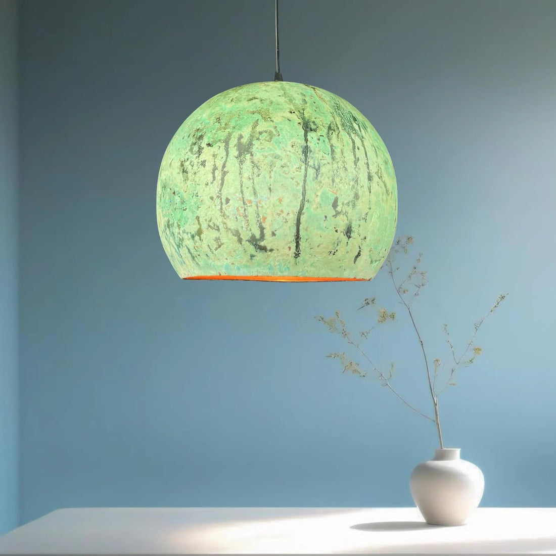 Green Patina Copper Dome Pendant Light - Rustic Modern Kitchen Island Lighting - Mettlemix