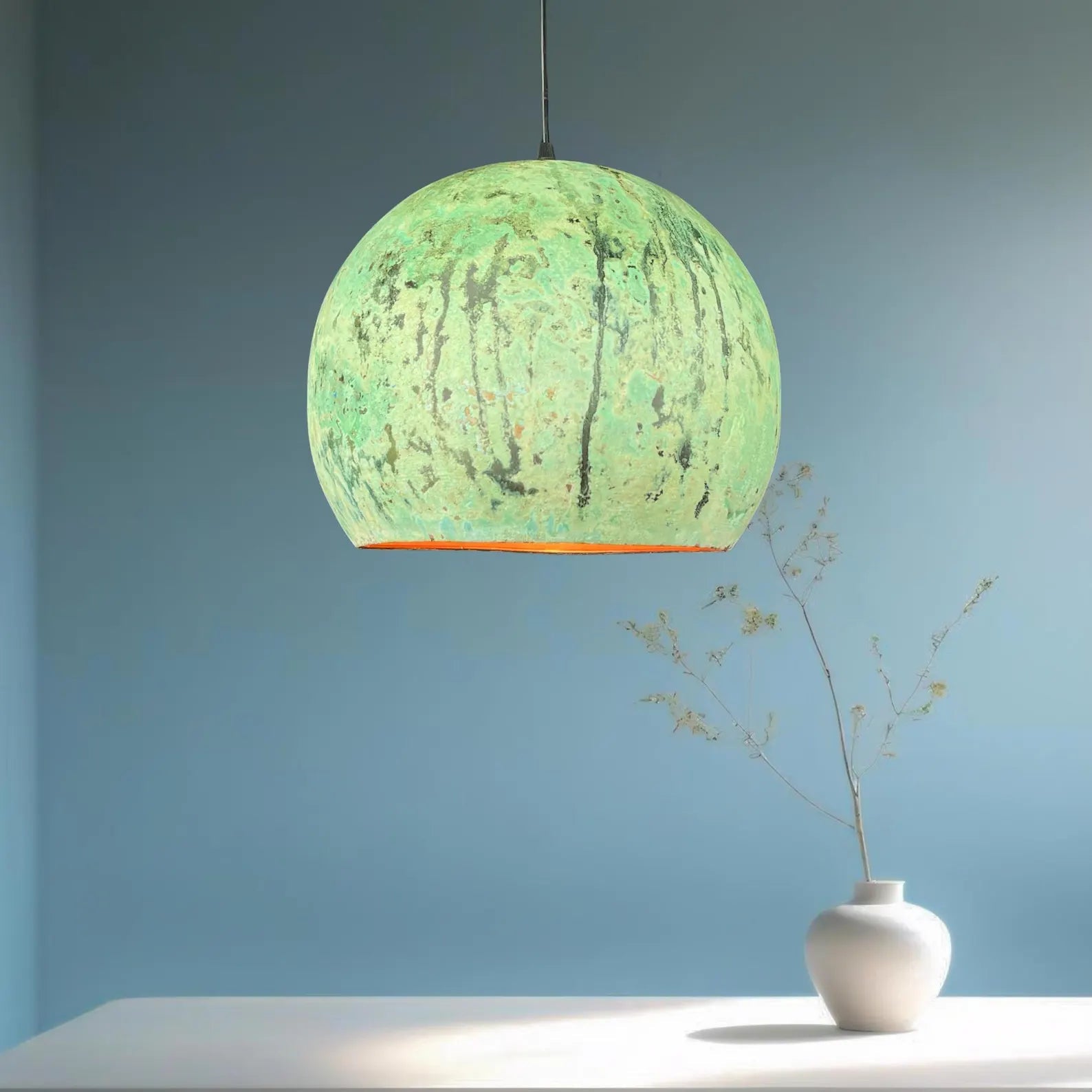 Green Patina Copper Dome Pendant Light - Rustic Modern Kitchen Island Lighting - Mettlemix