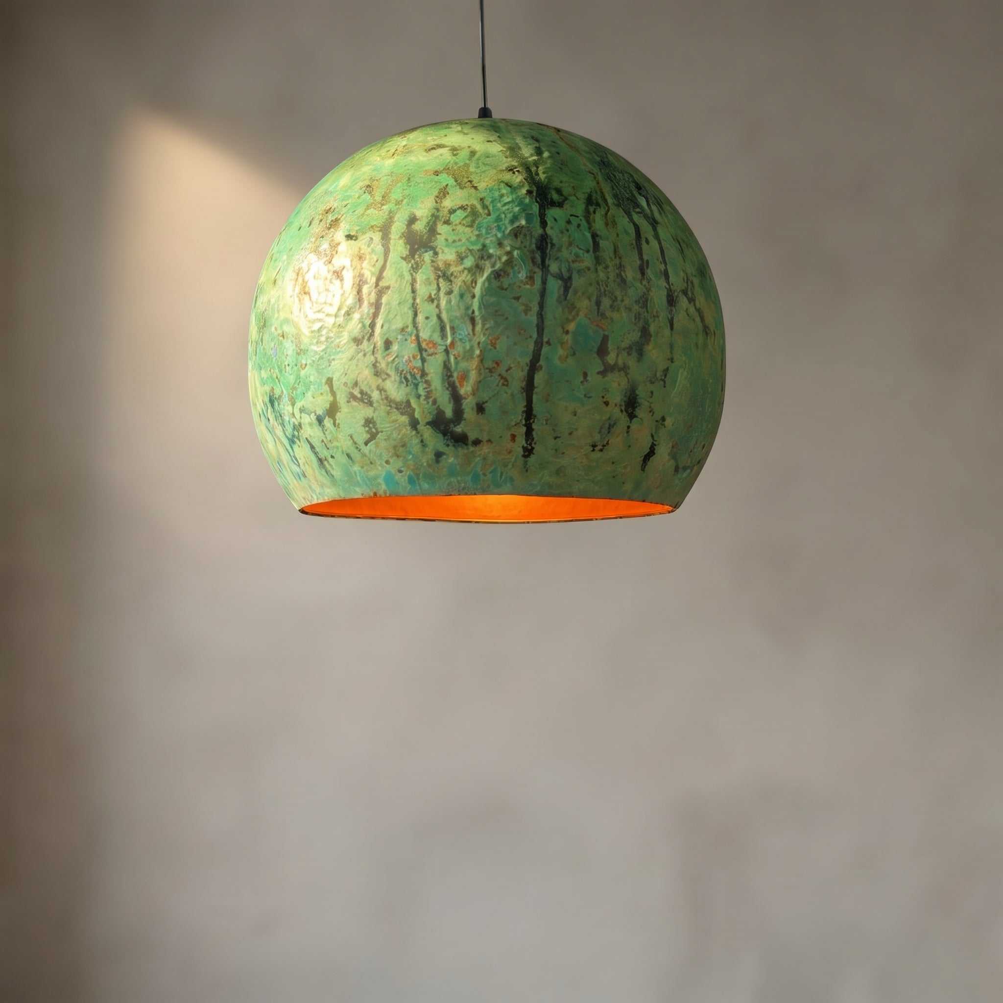 Green Patina Copper Dome Pendant Light - Rustic Modern Kitchen Island Lighting - Mettlemix