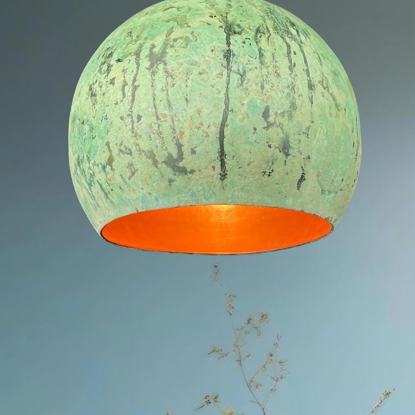 Green Patina Copper Dome Pendant Light - Rustic Modern Kitchen Island Lighting - Mettlemix
