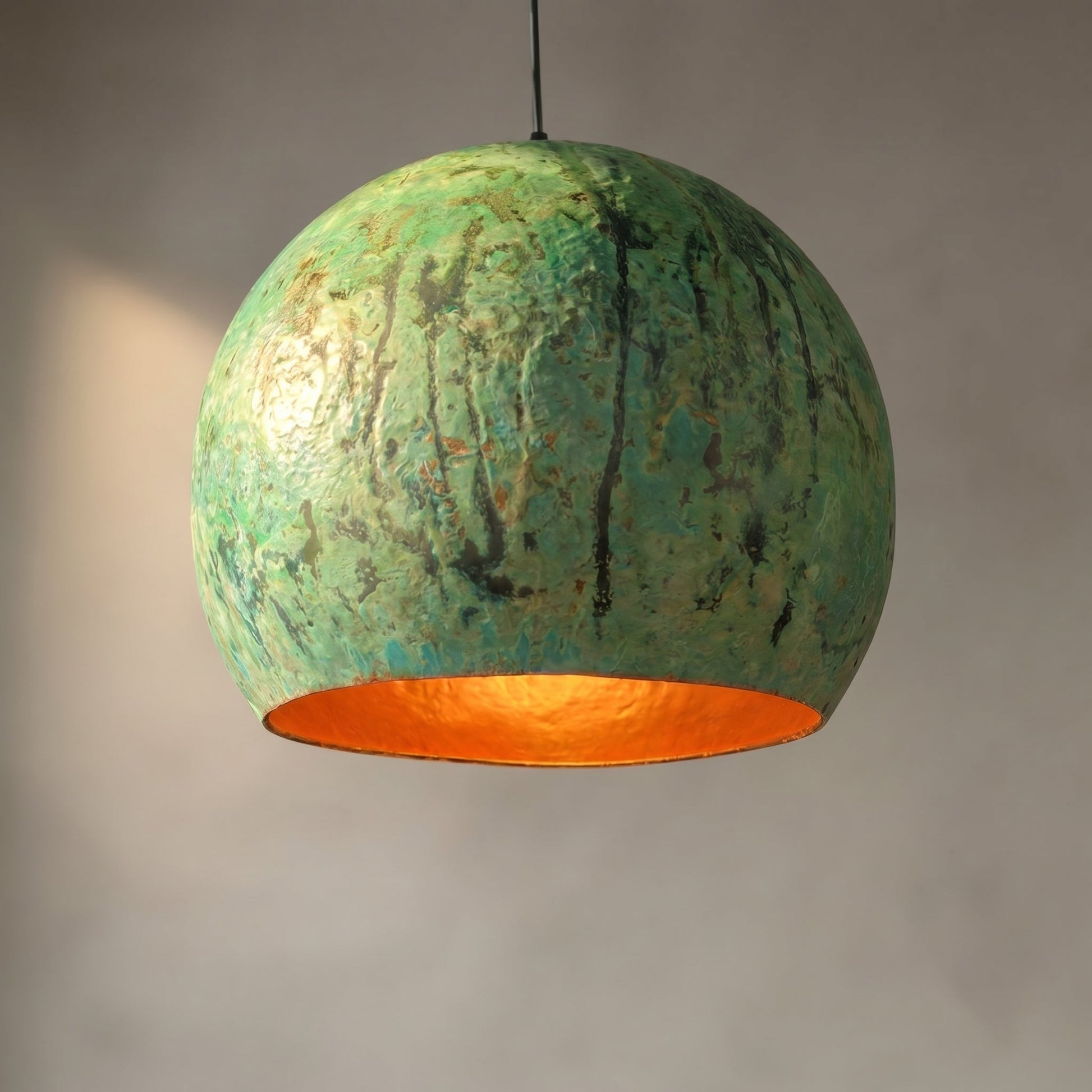 Green Patina Copper Dome Pendant Light - Rustic Modern Kitchen Island Lighting - Mettlemix