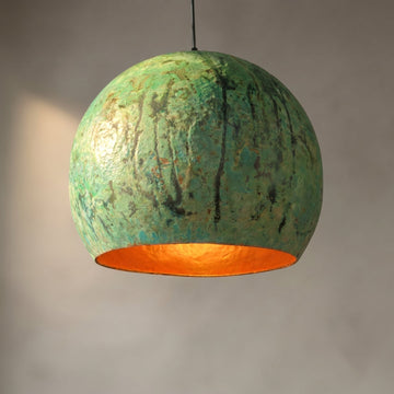 Green Patina Copper Dome Pendant Light - Rustic Modern Kitchen Island Lighting - Mettlemix