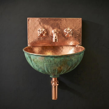 Green Patina copper Wall Mount Sink: Handcrafted Rustic Bathroom Fixture - Mettlemix