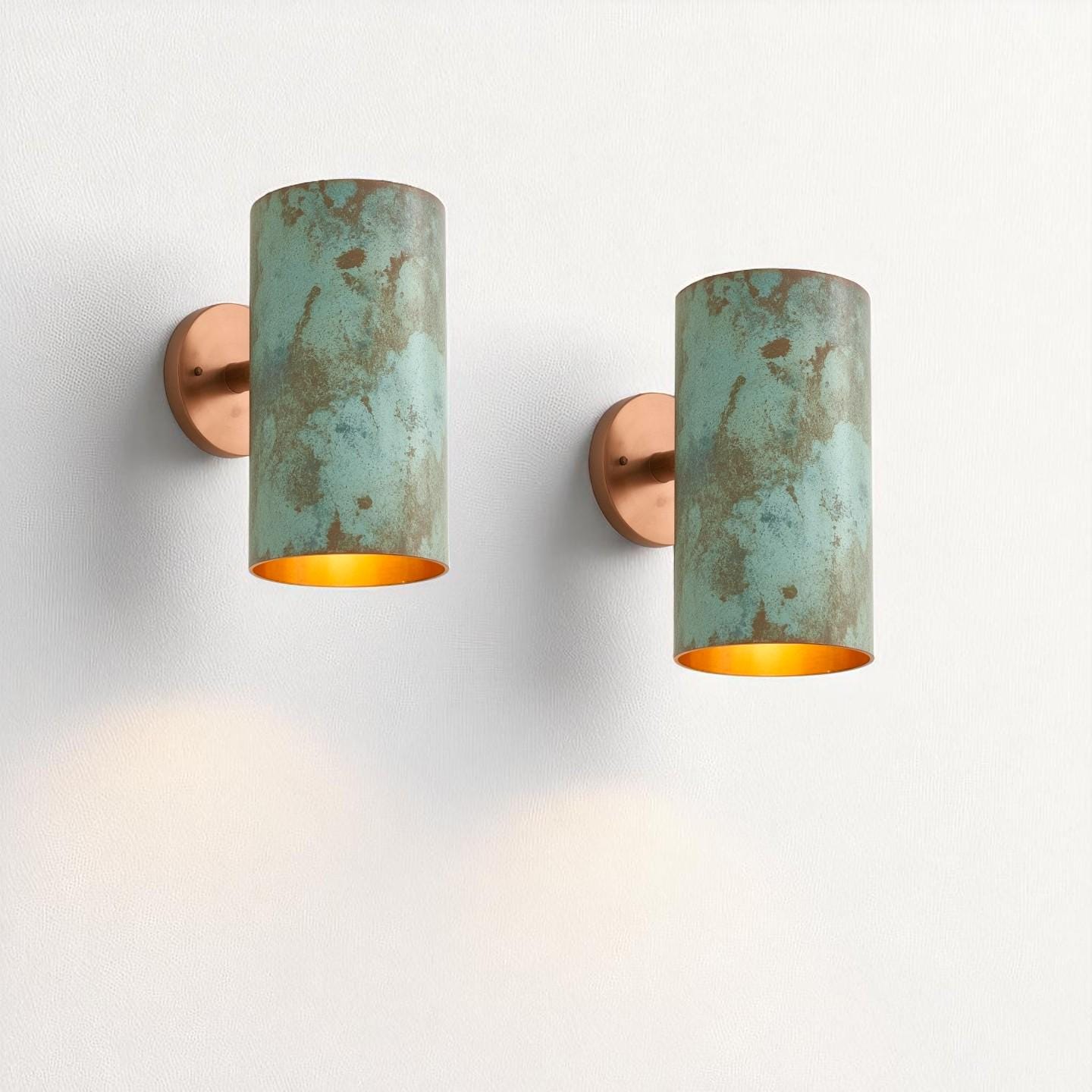 Green Patina Copper Wall Sconce: Handmade Rustic Indoor/Outdoor Light - Mettlemix