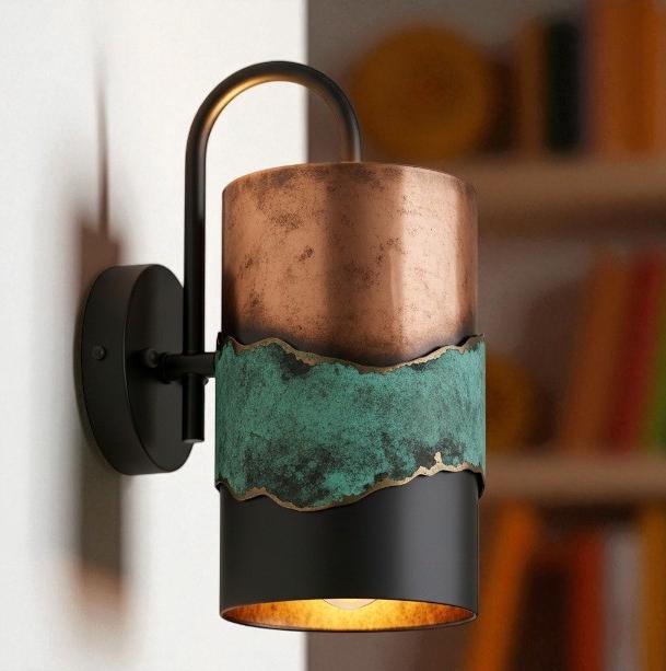 Green Patina Copper Wall Sconce - Rustic Cylinder Outdoor Light - Mettlemix