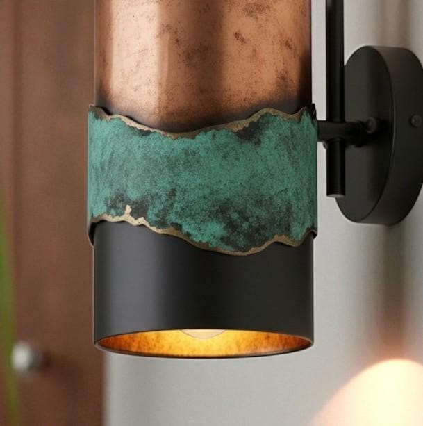 Green Patina Copper Wall Sconce - Rustic Cylinder Outdoor Light - Mettlemix