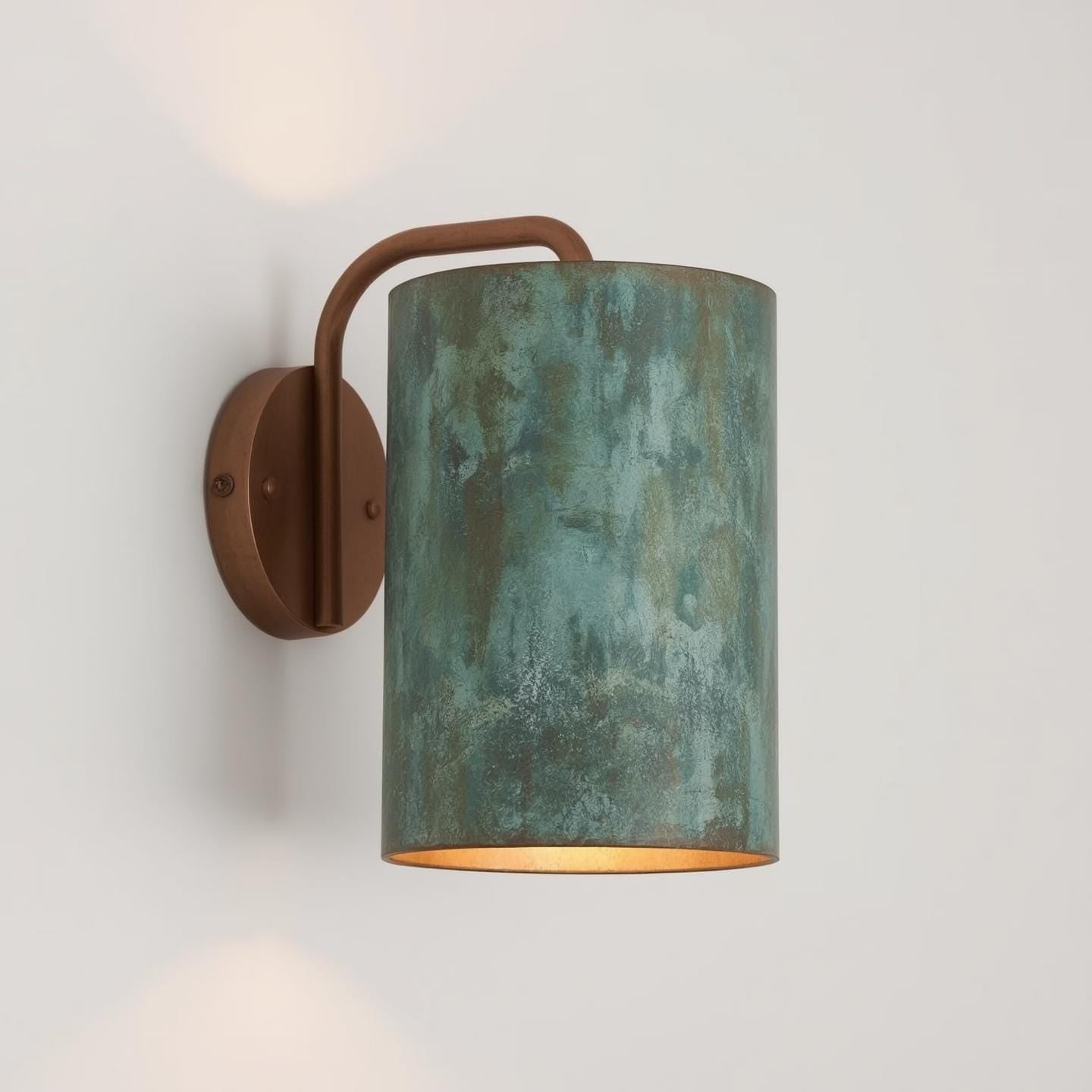 Green Patina Copper Wall Sconce: Rustic Modern Cylinder Light - Mettlemix