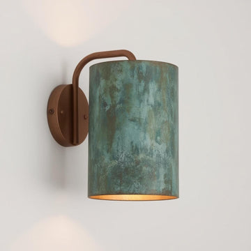 Green Patina Copper Wall Sconce: Rustic Modern Cylinder Light - Mettlemix