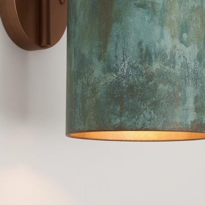 Green Patina Copper Wall Sconce: Rustic Modern Cylinder Light - Mettlemix