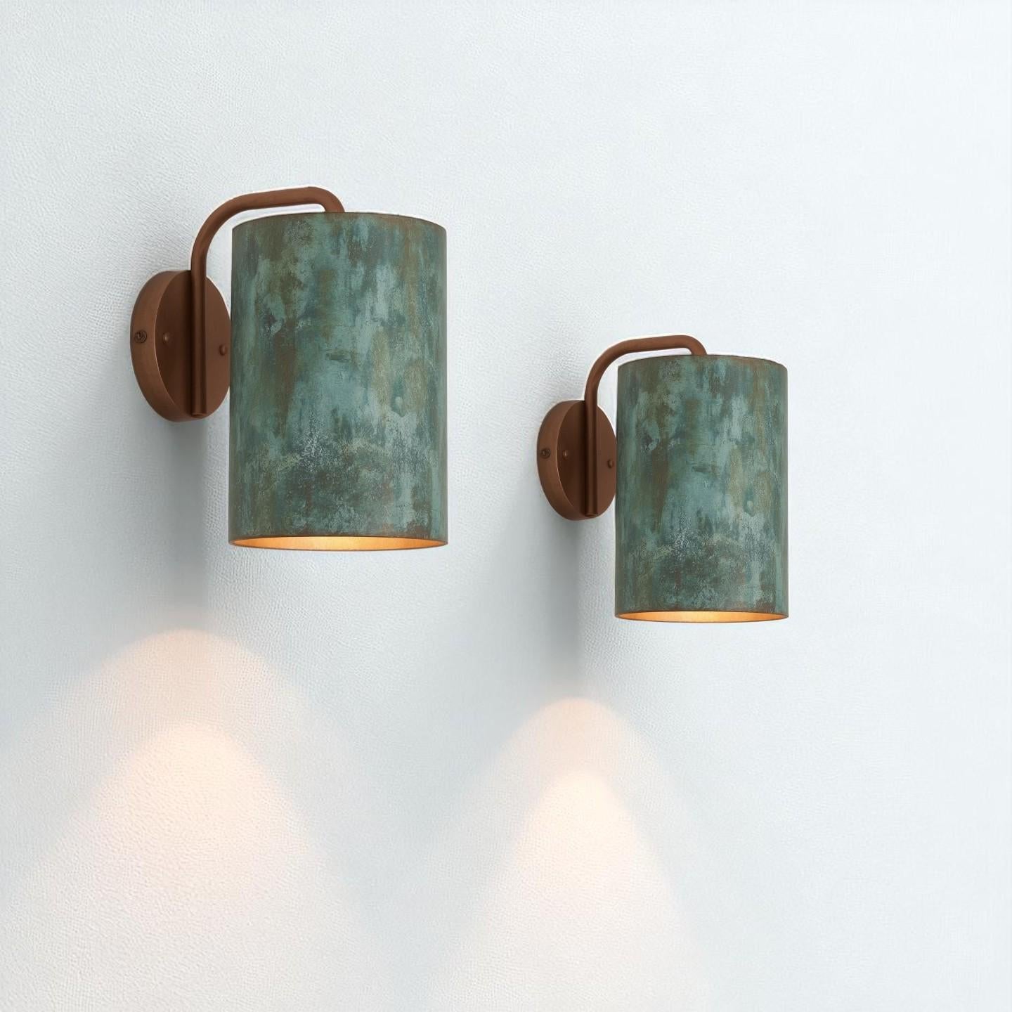 Green Patina Copper Wall Sconce: Rustic Modern Cylinder Light - Mettlemix