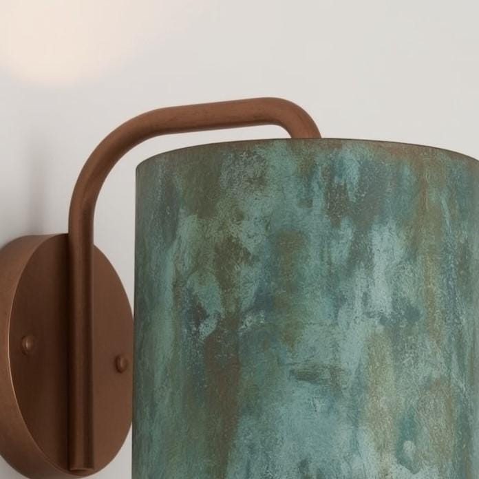 Green Patina Copper Wall Sconce: Rustic Modern Cylinder Light - Mettlemix