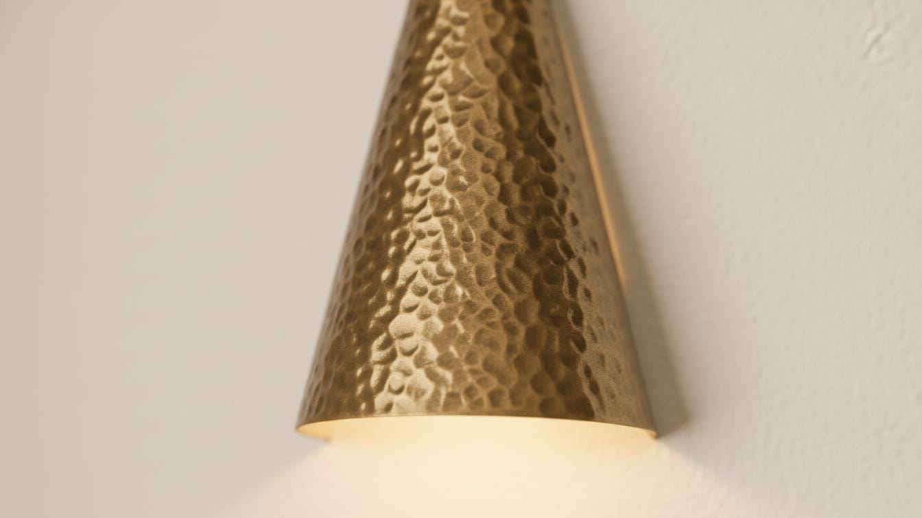 Hammered Antique Brass Conical Sconce - Mid Century Wall Light - Mettlemix