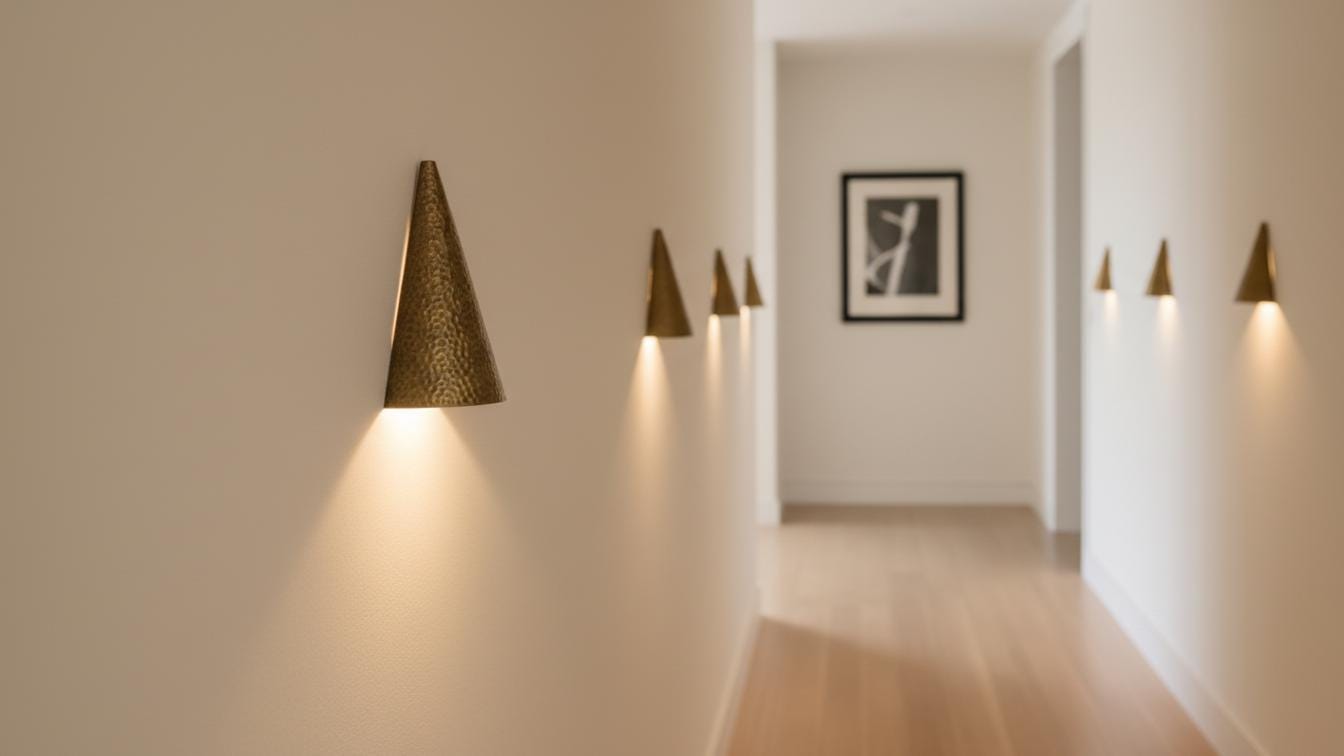 Hammered Antique Brass Conical Sconce - Mid Century Wall Light - Mettlemix