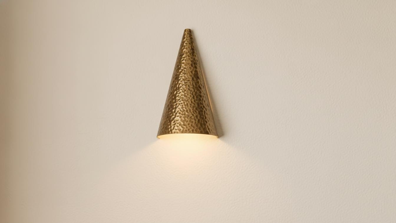 Hammered Antique Brass Conical Sconce - Mid Century Wall Light - Mettlemix