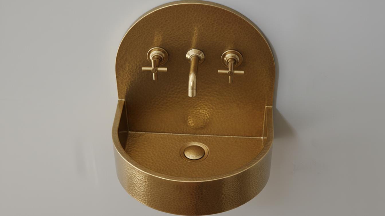 Hammered Antique Brass Sink - Handcrafted Wall Mount Basin - Mettlemix