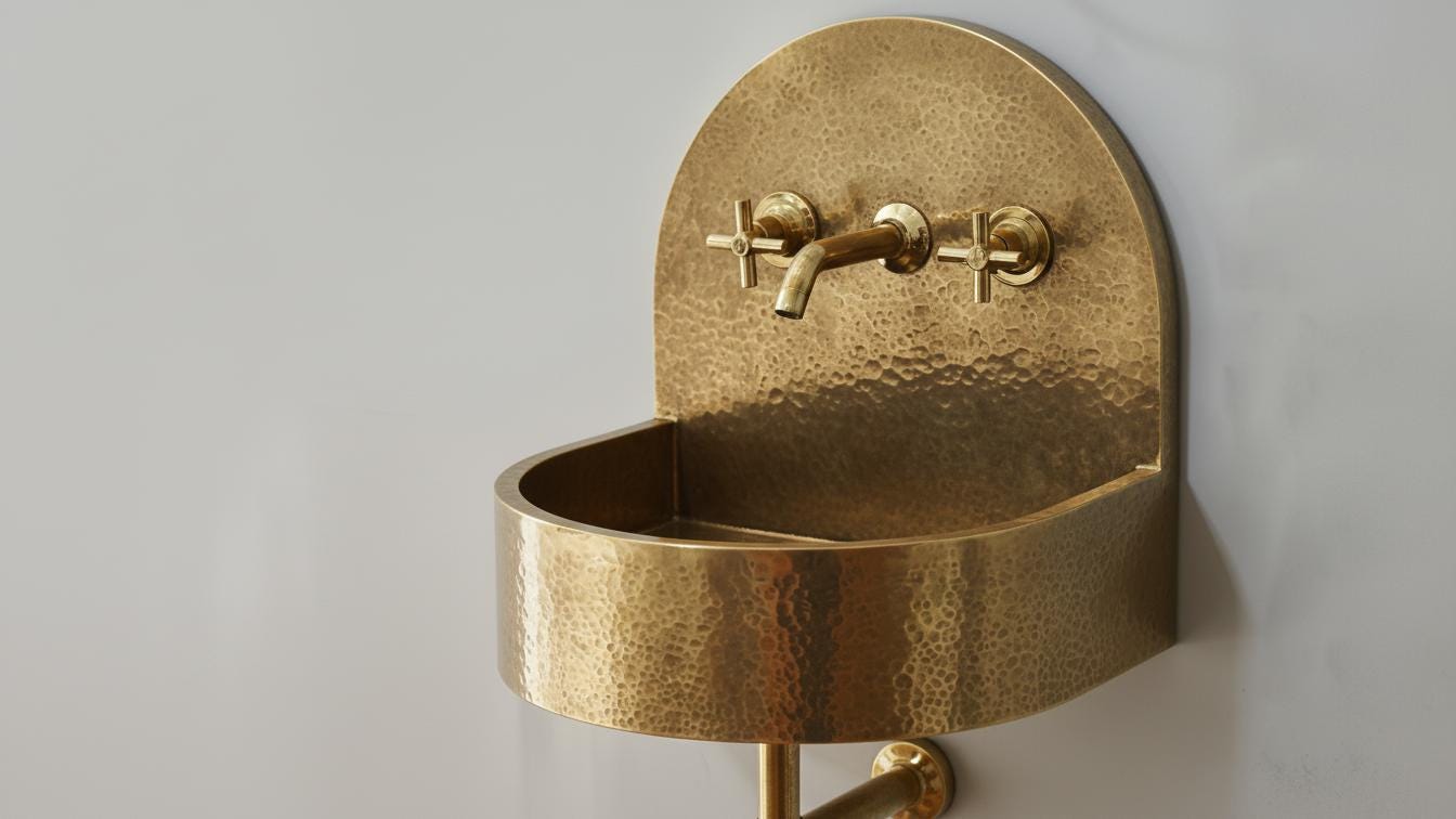 Hammered Antique Brass Sink - Handcrafted Wall Mount Basin - Mettlemix