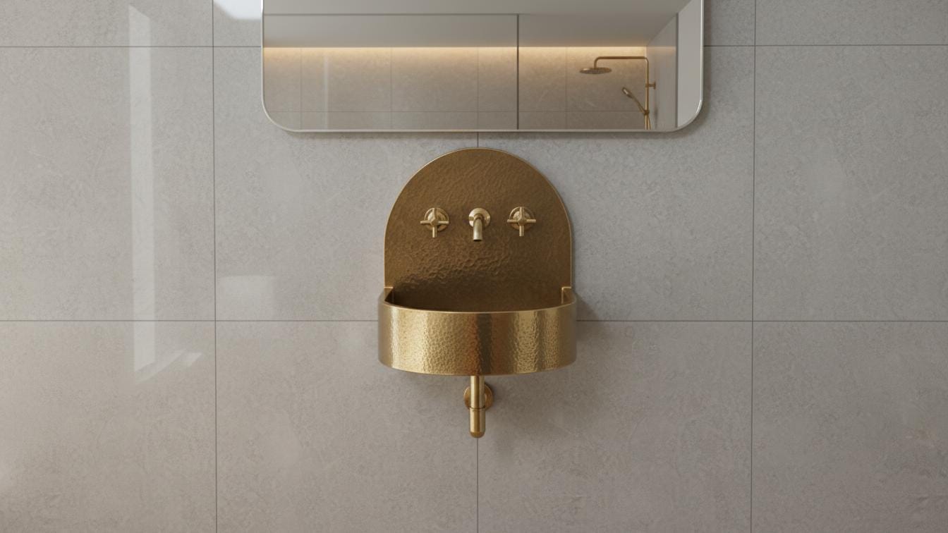 Hammered Antique Brass Sink - Handcrafted Wall Mount Basin - Mettlemix