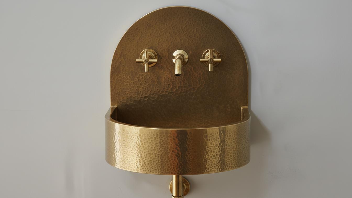 Hammered Antique Brass Sink - Handcrafted Wall Mount Basin - Mettlemix