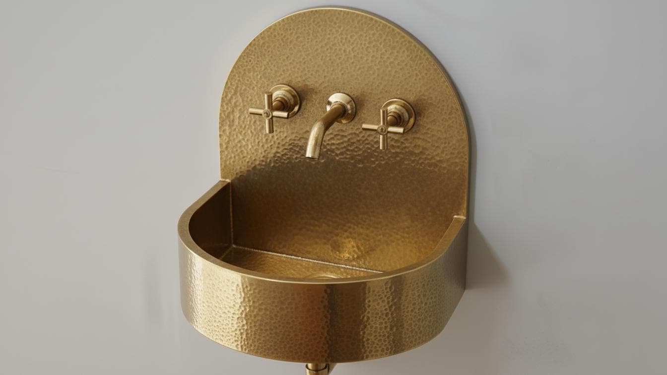 Hammered Antique Brass Sink - Handcrafted Wall Mount Basin - Mettlemix