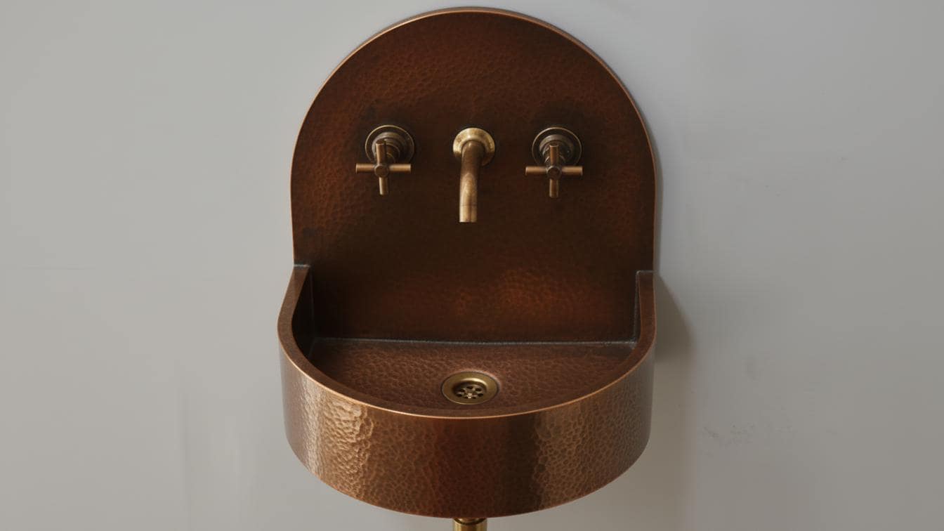 Hammered Antique Copper Wall Mount Sink - Artisan Vanity Basin - Mettlemix