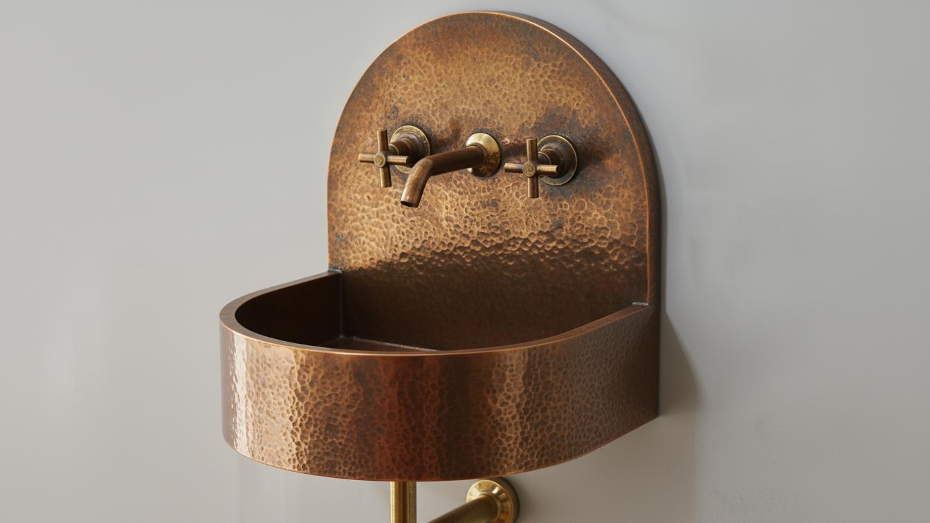 Hammered Antique Copper Wall Mount Sink - Artisan Vanity Basin - Mettlemix